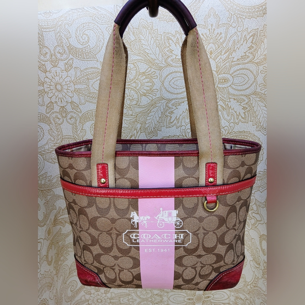 Vintage Coach Brown and Pink Leather Signature Tote Bag 11349